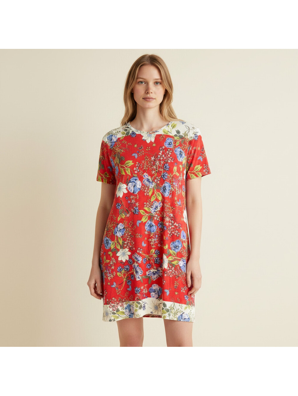 J. Jill Dress Women S Small Red Floral Shift Short Short Sleeve Stretch Casual